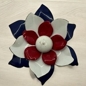 Vintage Red White and Blue Flower‎ Pin Brooch Metal